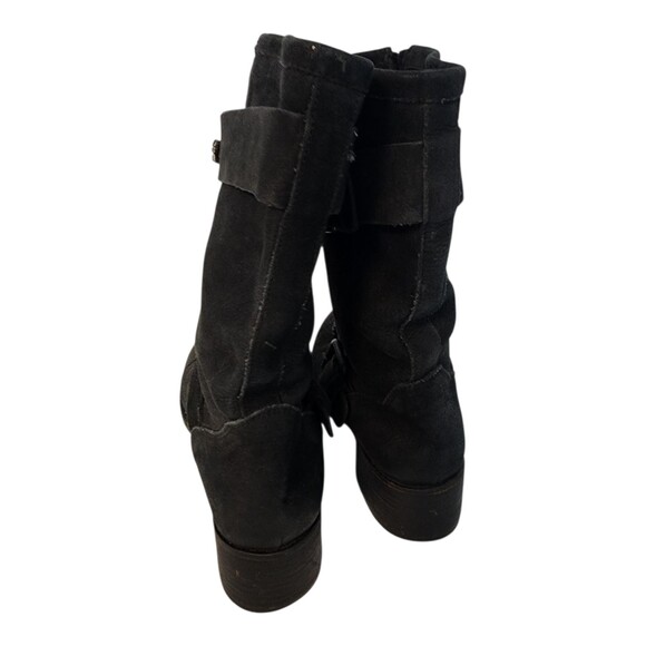 Vera Wang Lavender Label | Shoes | Vera Wang Uma Crystal  Vera Wang Lavender Uma Biker Boots Women Sz 8 Black Suede Embellished Buckle